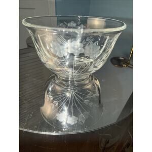 Princess House Heritage Etched Glass bowl With Divider And Floral Etching VTG
